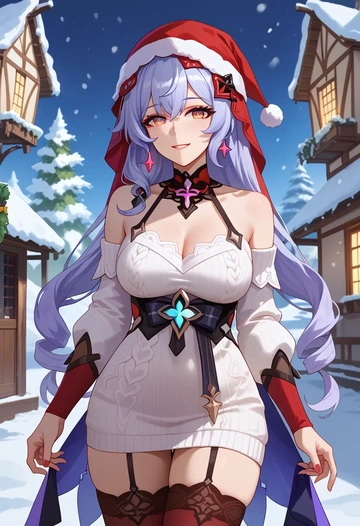 star rail,black swan,Christmas,sweater dress,stockings  - AI generated anime art